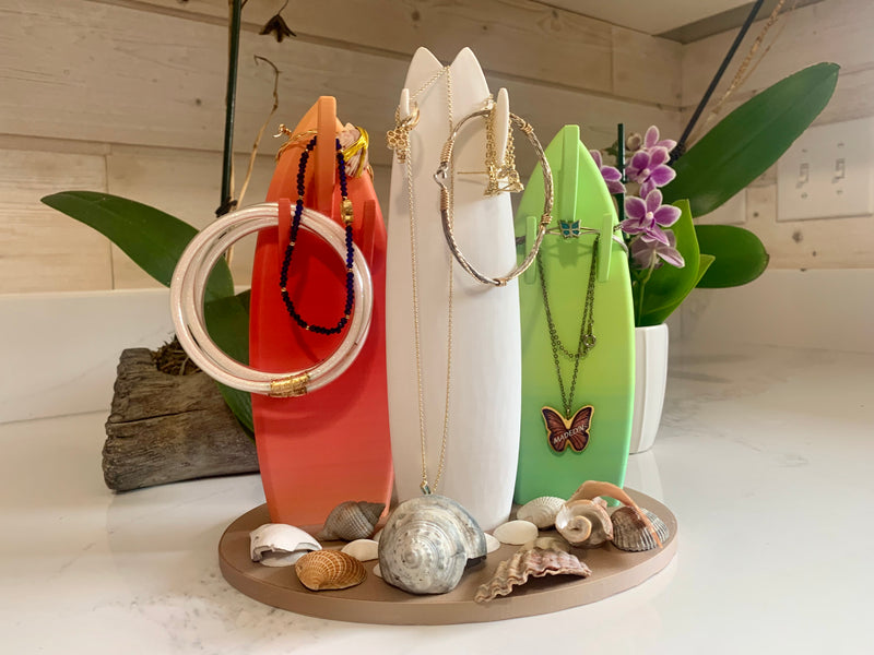 Load image into Gallery viewer, Surfboard Jewelry Organizer - Necklace, Bracelet, Earrings &amp; Ring Holder - Beach Decor
