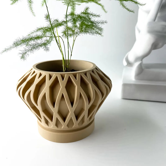 The Suvan Planter Pot with Drainage Tray | Modern and Unique Home Decor for Plants and Succulents